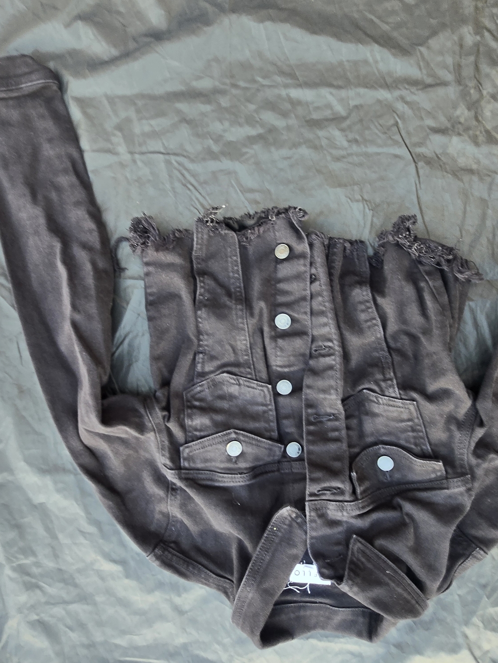 Cello Black Denim Jacket with Label Detail
